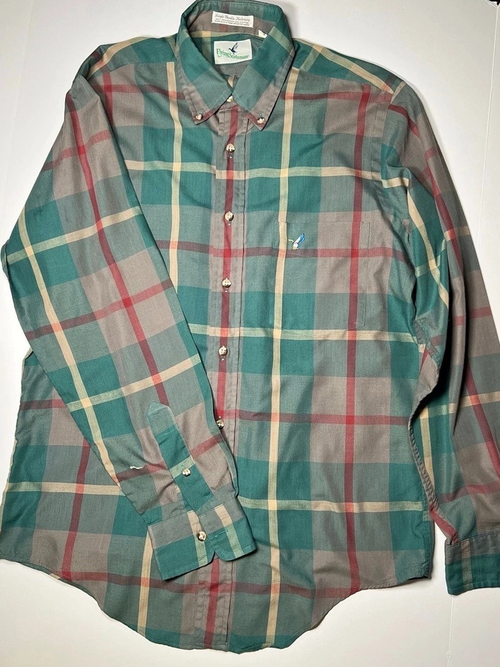 Flying Scotsman Plaid Button Down in Green & Gray Size Medium
